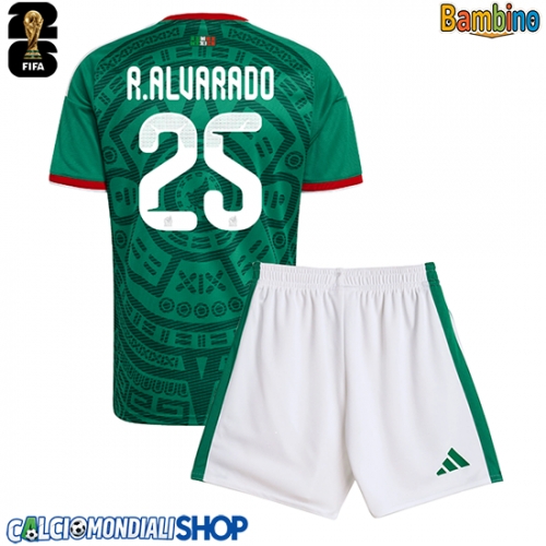 Maglie da calcio Messico Roberto Alvarado #25 Prima Maglia Bambino Mondiali 2026  Manica Corta + Pantaloni corti)